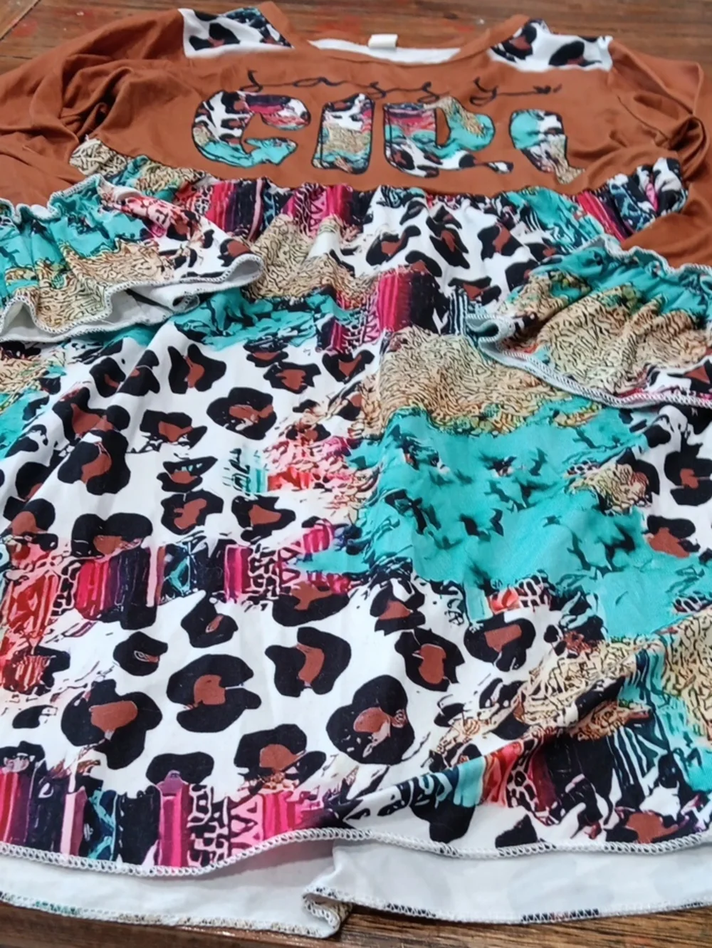 Boho Leopard & Teal Patchwork Dress